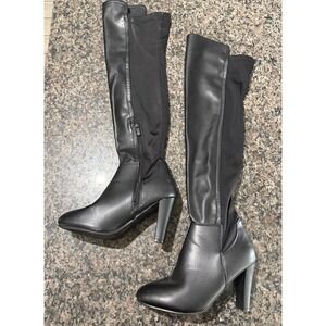 Shoe'n‎ Tale Womens Black Over The Knee Boots Stretch Block Heel Size 8-39 PU